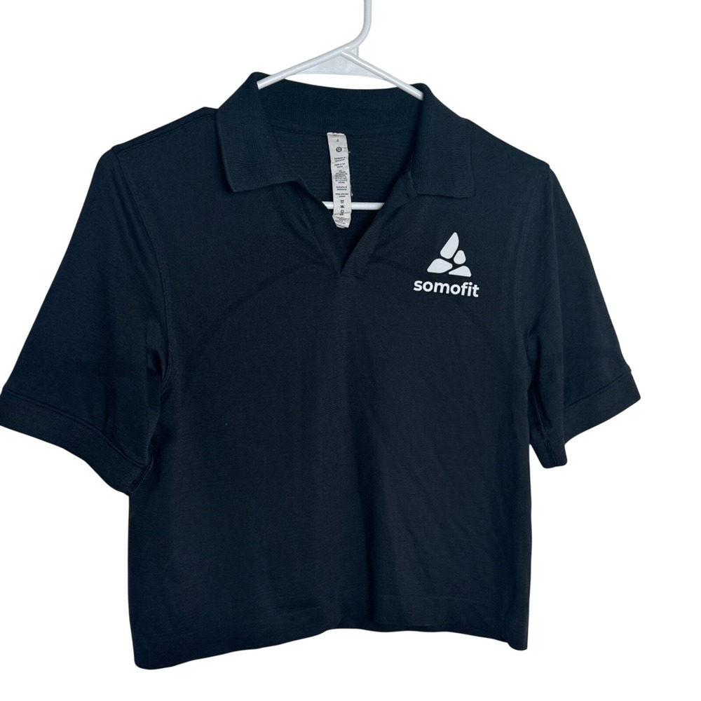 Lululemon Swiftly Tech‎ Relaxed Polo Womens 4 Black Short Sleeve Stretch LW3GMJS